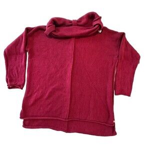 Pure Handknit Cowl Neck Pullover Sweater Womens Sz. L / XL 100% Cotton Maroon